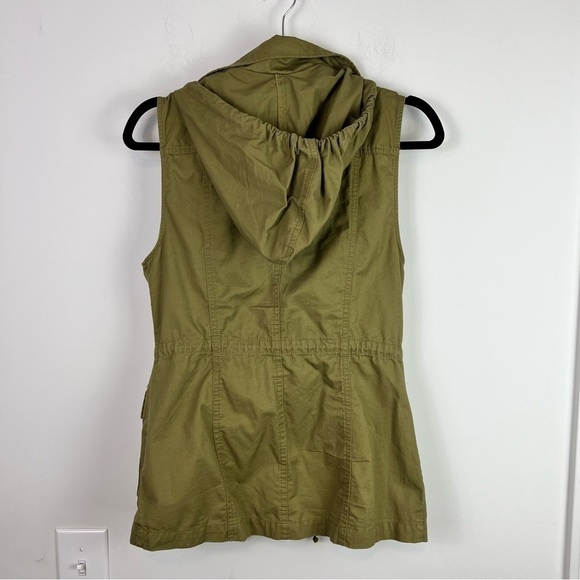 Love Tree Vest womens small olive green utility hooded tie string snap button - Picture 6 of 8